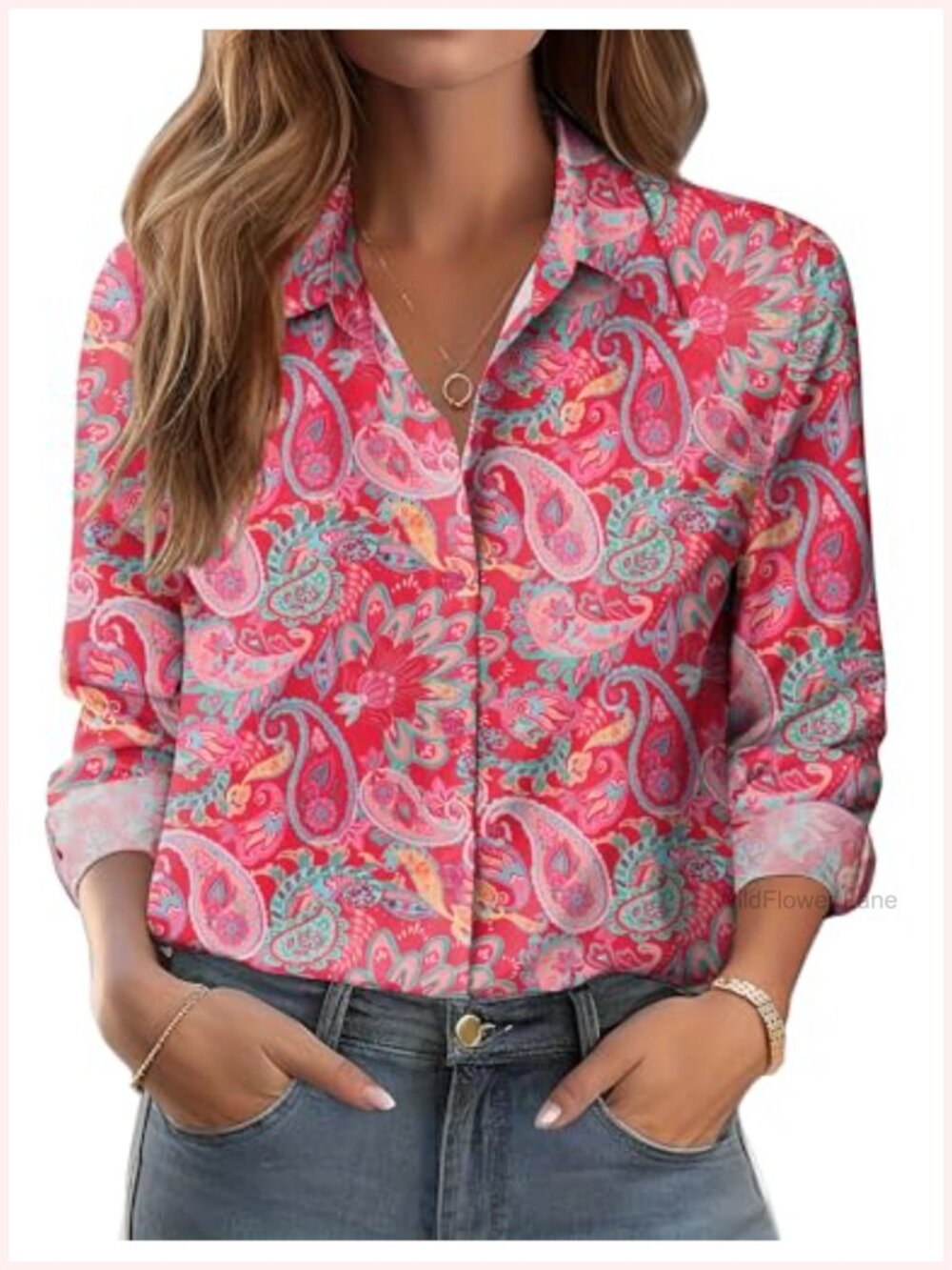 Zeagoo Womens Button Down Shirt V-Neck Long Sleeve Blouse Dressy Casual Top